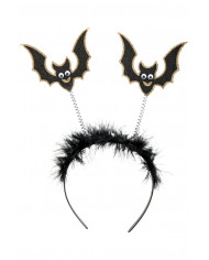 serre-tête noir avec chauves-souris et plumes avec carte d’en-tête