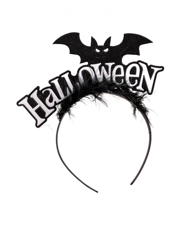 diadema de halloween blanco con murciélago con solapa de cartón