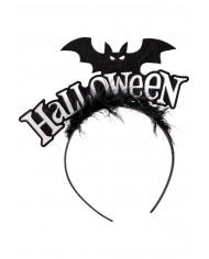 diadema de halloween blanco con murciélago con solapa de cartón