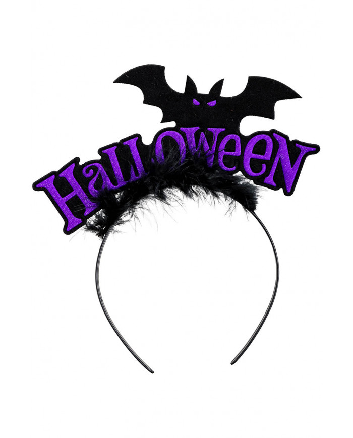 serre-tête halloween violet avec chauve-souris avec carte d’en-tête