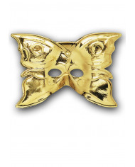 Maschera in plastica metallizzata oro, sagomata a forma di