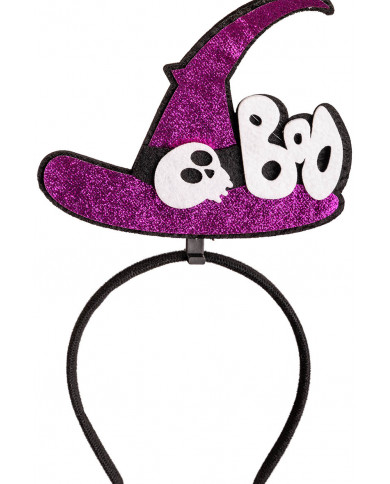 diadema con sombrero de bruja de purpurina con solapa de cartón