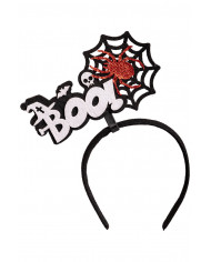 diadema con telaraña y letras de purpurina boo con solapa de cartón