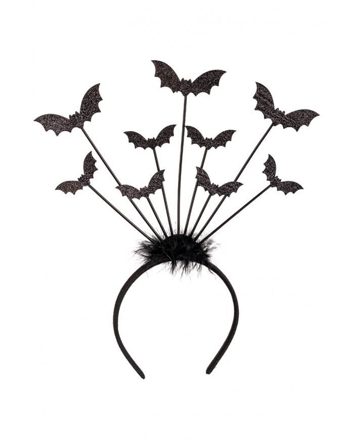 BLACK HEADBAND WITH BATS AND MARABOUT WITH HEADER