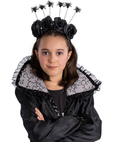 Serre-tête noir avec araignées et roses avec carte d’en-tête