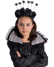 BLACK HEADBAND WITH SPIDERS AND ROSES WITH HEADER