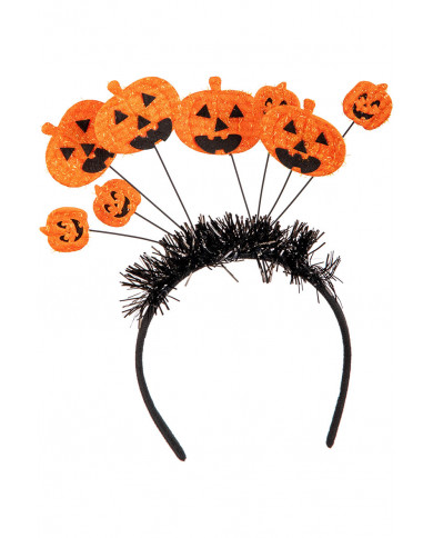 diadema con calabazas y marabú con solapa de cartón