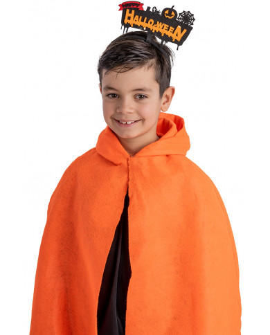 diadema de happy halloween (feliz halloween) naranja de fieltro con solapa de cartón