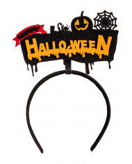 diadema de happy halloween (feliz halloween) naranja de fieltro con solapa de cartón
