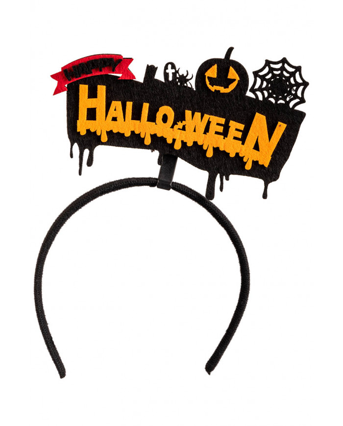 Cerchietto happy halloween arancio in feltro con cav.