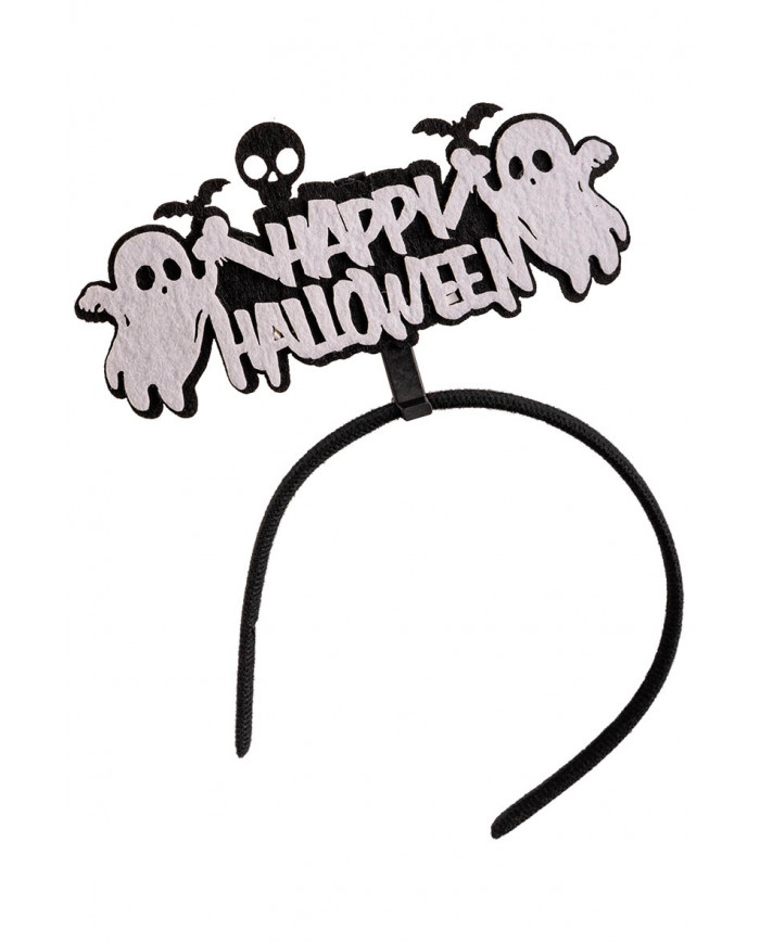 WHITE "HAPPY HALLOWEEN" FELT HEADBAND WITH HEADER