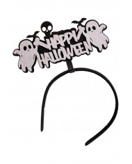 diadema de happy halloween (feliz halloween) blanco de fieltro con solapa de cartón