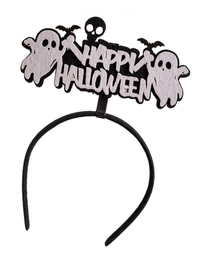 WHITE "HAPPY HALLOWEEN" FELT HEADBAND WITH HEADER