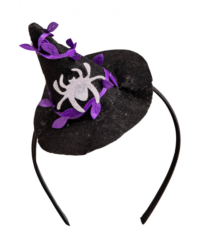 chapeau sorcière noir avec araignée et serre-tête avec carte d’en-tête