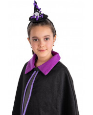 BLACK WITCH MINI HAT WITH SPIDER ON HEADBAND WITH HEADER