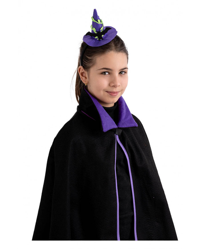 Cappellino strega viola con pipistrello con cerchietto con cav. Cappellino strega viola con pipistrello con cerchietto con cav.