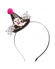 chapeau noir en poudre de paillettes avec pompon et fantôme avec serre-tête avec carte d’en-tête