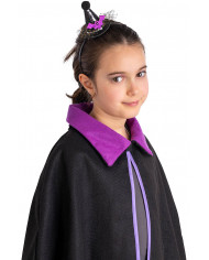 Cappellino nero glitter con pom pom e pipistrello con cerchietto con cav.