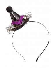 Schwarzes Glitter-Hütchen mit Pompon und Fledermaus und Haarreif mit Aufhänger