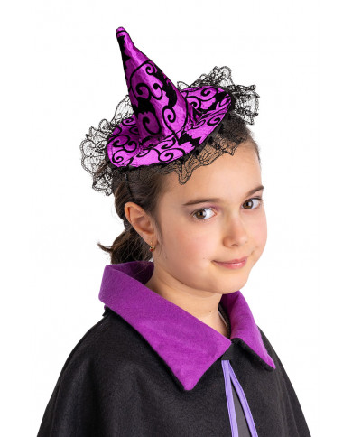 chapeau sorcière violet damassé avec serre-tête avec carte d’en-tête chapeau sorcière violet damassé avec serre-tête avec carte d’en-tête