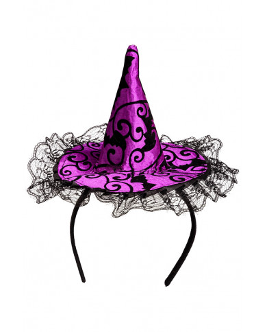 chapeau sorcière violet damassé avec serre-tête avec carte d’en-tête chapeau sorcière violet damassé avec serre-tête avec carte d’en-tête