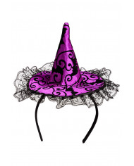 chapeau sorcière violet damassé avec serre-tête avec carte d’en-tête chapeau sorcière violet damassé avec serre-tête avec carte d’en-tête