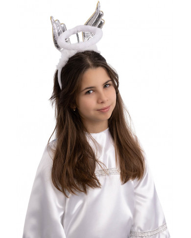 diadema de ángel blanco con halo, alas y marabú con solapa de cartón diadema de ángel blanco con halo, alas y marabú con solapa de cartón