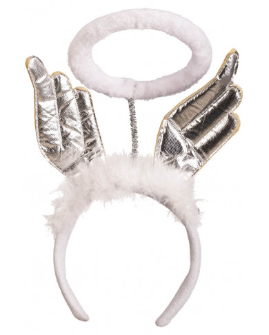 diadema de ángel blanco con halo, alas y marabú con solapa de cartón diadema de ángel blanco con halo, alas y marabú con solapa de cartón