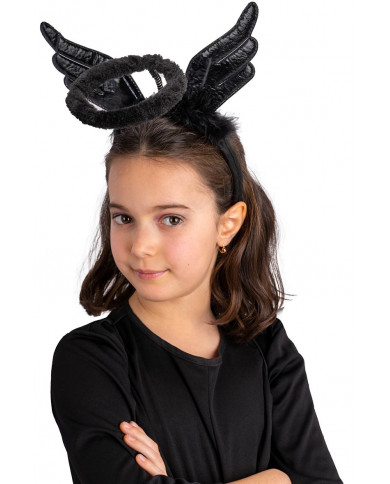 diadema de ángel negro con aureola, alas y marabú con solapa de cartón diadema de ángel negro con aureola, alas y marabú con solapa de cartón