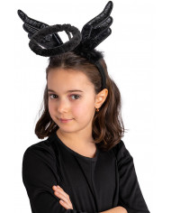 serre-tête ange noir avec halo, ailes et orné de plumes avec carte d’en-tête serre-tête ange noir avec halo, ailes et orné de plumes avec carte d’en-tête