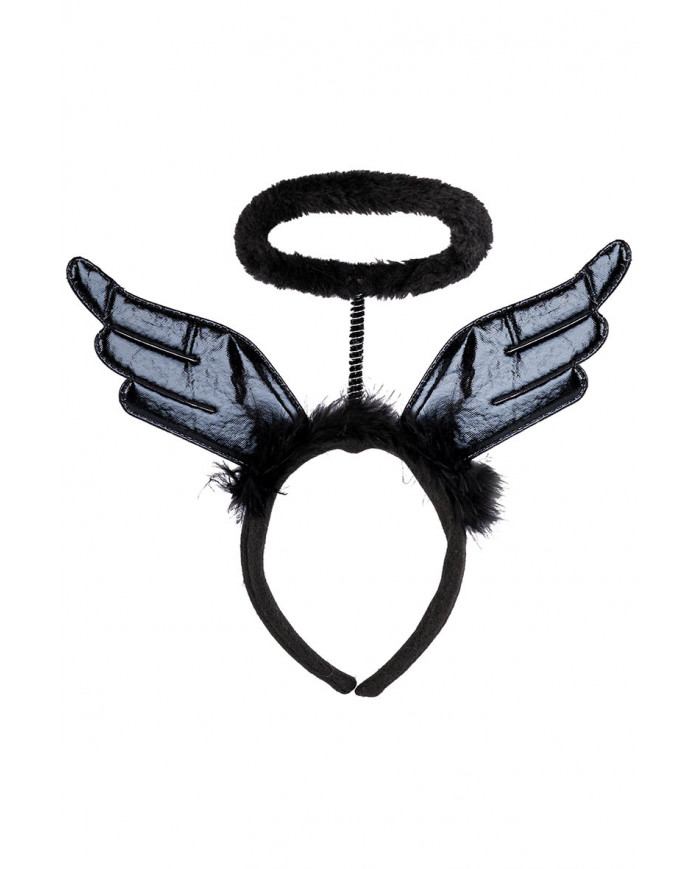 serre-tête ange noir avec halo, ailes et orné de plumes avec carte d’en-tête serre-tête ange noir avec halo, ailes et orné de plumes avec carte d’en-tête