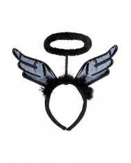 serre-tête ange noir avec halo, ailes et orné de plumes avec carte d’en-tête serre-tête ange noir avec halo, ailes et orné de plumes avec carte d’en-tête