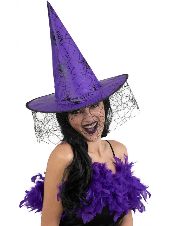 PURPLE WITCH HAT IN PLASTIC FABRIC WITH  VOILE H.CM.35 WITH HANGTAG/LABEL