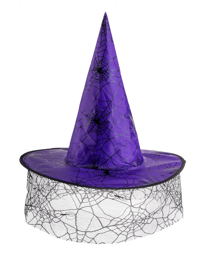 PURPLE WITCH HAT IN PLASTIC FABRIC WITH  VOILE H.CM.35 WITH HANGTAG/LABEL
