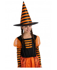 ORANGE STRIPED WITCH HAT IN PLASTIC FABRIC H.CM.35 WITH HANGTAG/LABEL