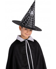 chapeau sorcière avec imprimé toile d’araignée en tissu plastifié, hauteur 35 cm environ avec étiquette volante ...