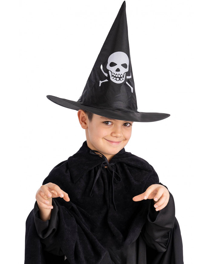 SKULL PRINTED WITCH HAT IN PLASTIC FABRIC H.CM.35 WITH HANGTAG/LABEL