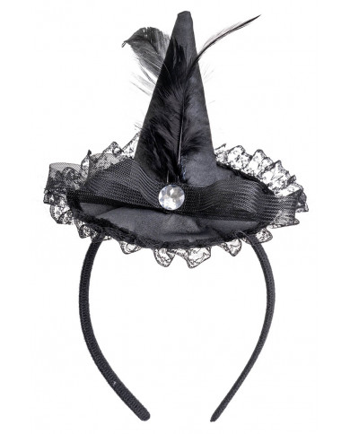 chapeau sorcière noir avec dentelle, plumes, voile, serre-tête avec carte d’en-tête chapeau sorcière noir avec dentelle, plumes, voile, serre-tête avec carte d’en-tête