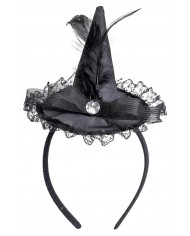 chapeau sorcière noir avec dentelle, plumes, voile, serre-tête avec carte d’en-tête chapeau sorcière noir avec dentelle, plumes, voile, serre-tête avec carte d’en-tête