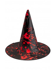 BLACK WITCH HAT IN BLOODY PLASTIC FABRIC H.CM. 34 WITH HEADER