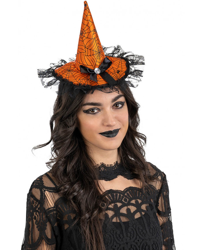 ORANGE SATIN MINI HAT WITH BOW AND LACE ON HEADBAND WITH HEADER ORANGE SATIN MINI HAT WITH BOW AND LACE ON HEADBAND WITH HEADER