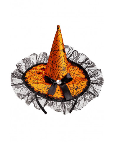 chapeau en satin orange avec nœud, dentelle et serre-tête avec carte d’en-tête