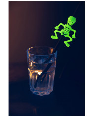 5 pailles en papier avec squelettes G.I.D. (GLOW IN THE DARK) dans une pochette avec carte d’en-tête