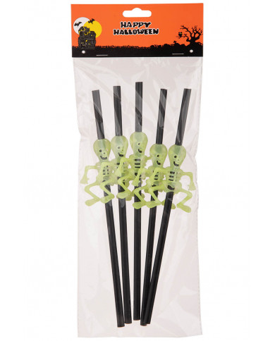 5 pailles en papier avec squelettes G.I.D. (GLOW IN THE DARK) dans une pochette avec carte d’en-tête 5 pailles en papier avec squelettes G.I.D. (GLOW IN THE DARK) dans une pochette avec carte d’en-tête