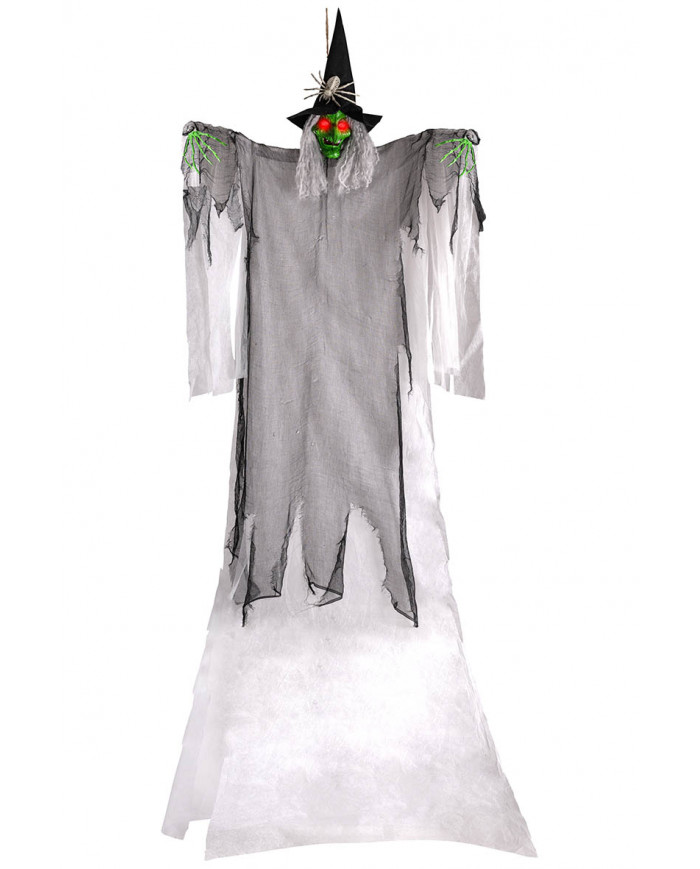 Strega con cappello, ragno e luci d'app h.cm.310 ca. in busta (batt.incl.)