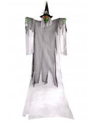sorcière avec chapeau, araignée et lumières à suspendre, hauteur 310 cm environ dans une pochette (piles comprises)