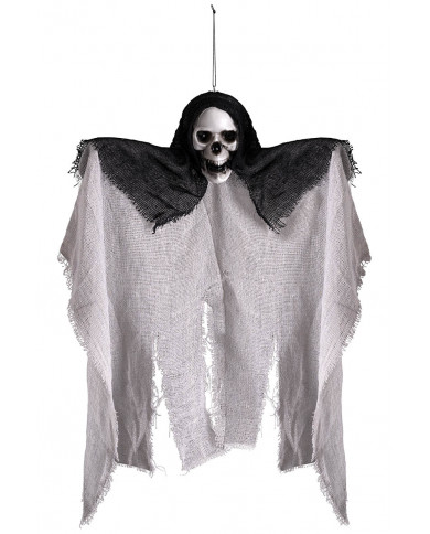 esqueleto con túnica gris para colgar de unos 40 cm. de alto con etiqueta colgante/etiqueta