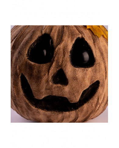 Zucca decorativa in juta con occhi luminosi, movimento e suono h.cm.24 ca.(batt. incluse) con cartellino/etichetta