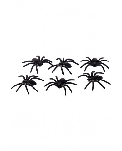 6 araignées noires en velours, diamètre 7 cm environ sur papier cartonné 6 araignées noires en velours, diamètre 7 cm environ sur papier cartonné