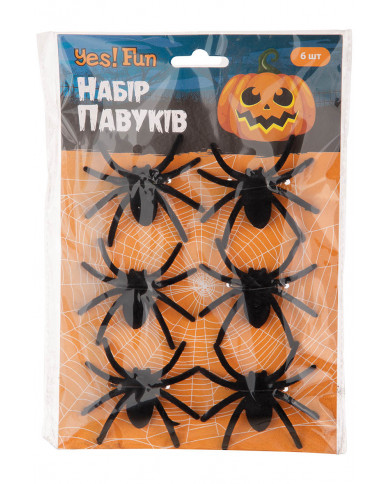 6 arañas de terciopelo negro de unos 7 cm. de diámetro sobre cartoncillo